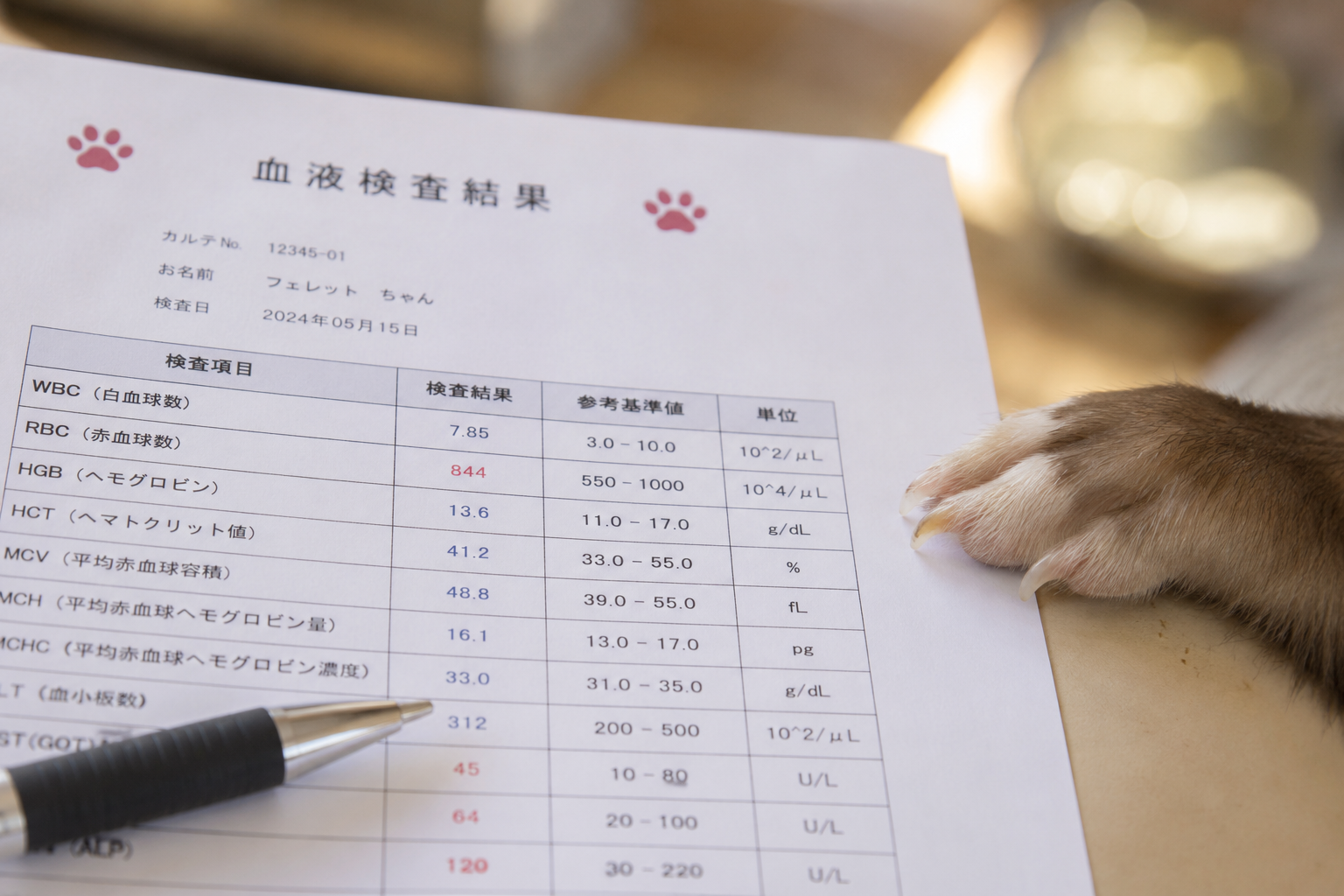 血液検査の結果